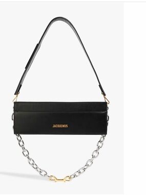 Jacquemus Black Leather Shoulder Bag with Mixed Metal Chain